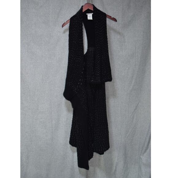 Sarah Pacini Black Textured Open Front Knit Vest One Size - Picture 1 of 3